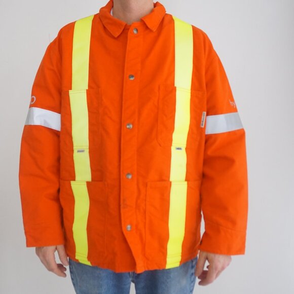 AGO Flame Resistant Endura Ultra Soft Orange Canvas Reflective Button Up Jacket - Picture 2 of 15